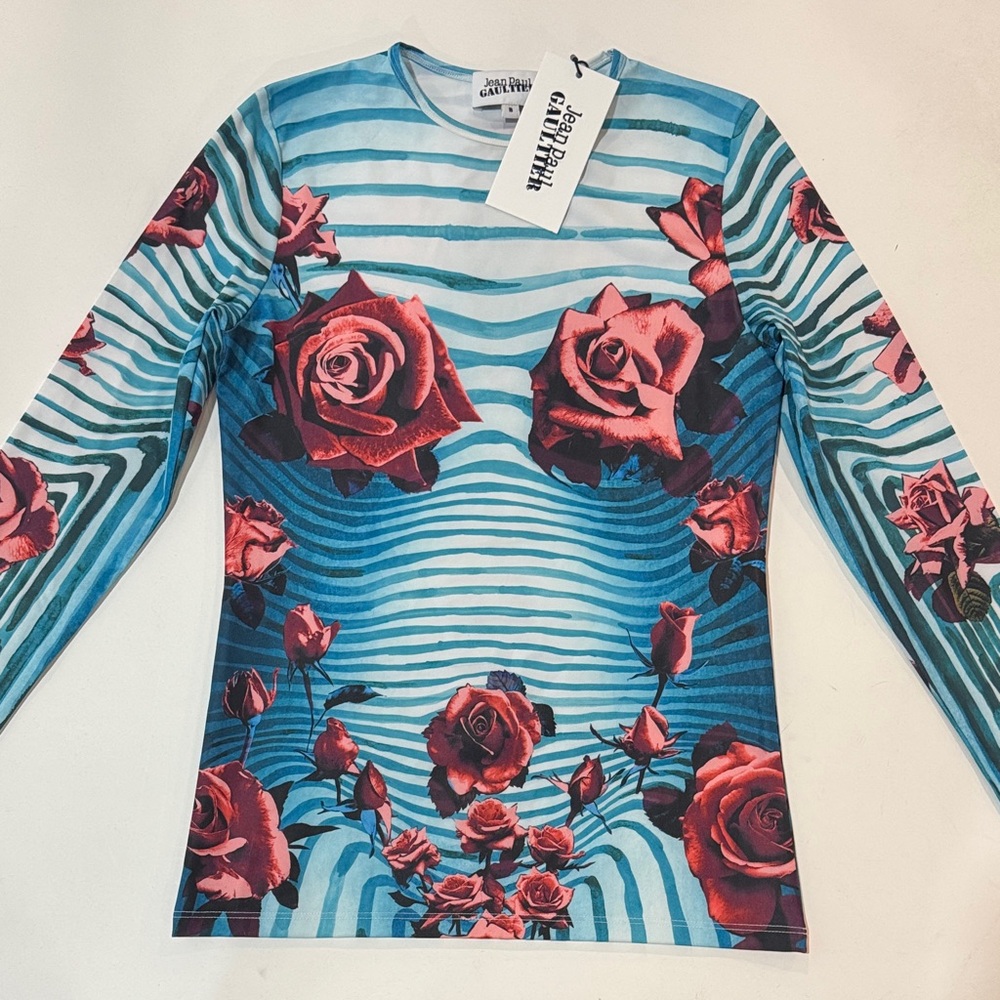 Jean Paul Gaultier Striped Floral Long Sleeve Top